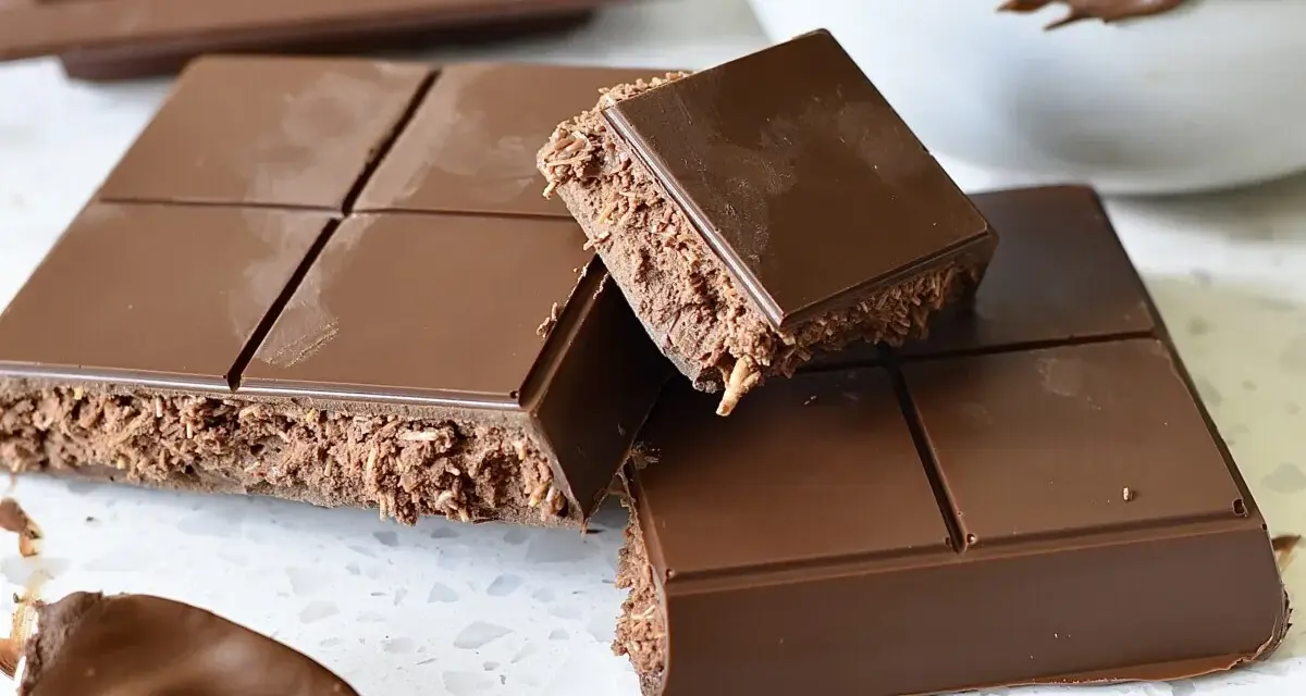 En fransk chokladtårta med krispig fyllning av kokos och choklad, redo att avnjutas.