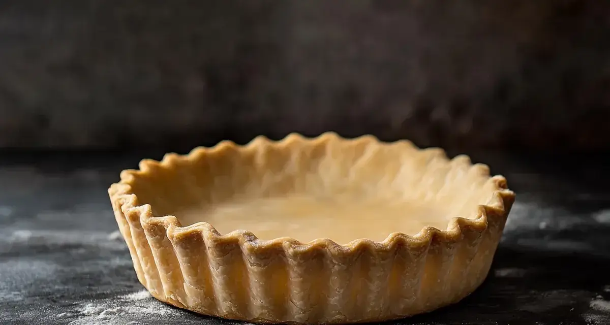 En gyllene, glutenfri pajdeg med vågiga kanter, redo att fyllas med din favorittårta.