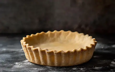 En gyllene, glutenfri pajdeg med vågiga kanter, redo att fyllas med din favorittårta.
