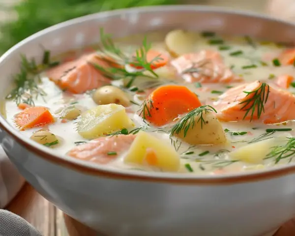 En krämig laxsoppa med potatis, morötter och dill. En härlig squashsoppa med potatis som värmer.