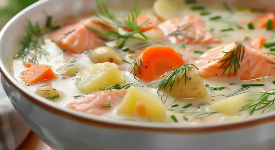 En krämig laxsoppa med potatis, morötter och dill. En härlig squashsoppa med potatis som värmer.